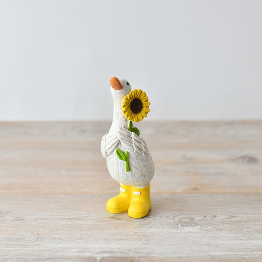 The Foalyard - Portland Living Standing Duck in Yellow Boots with Sun Flower - 12cm figurines