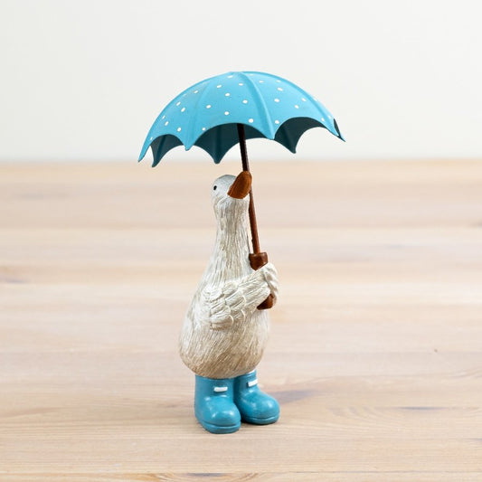 The Foalyard - Portland Living Standing Duck with Blue Spotty Umbrella - 16cm figurines