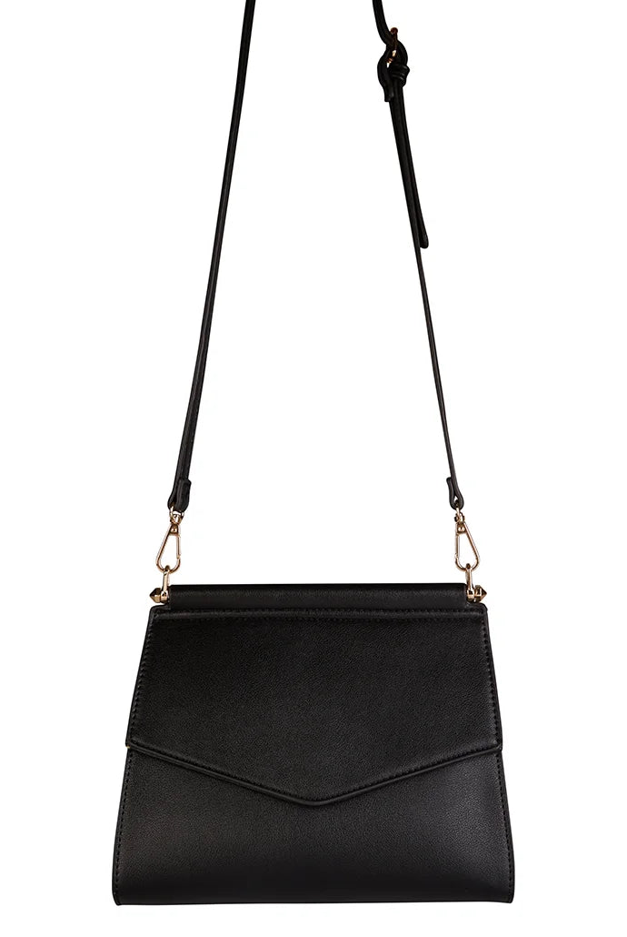 Thea Black Double Flap Crossbody Bag