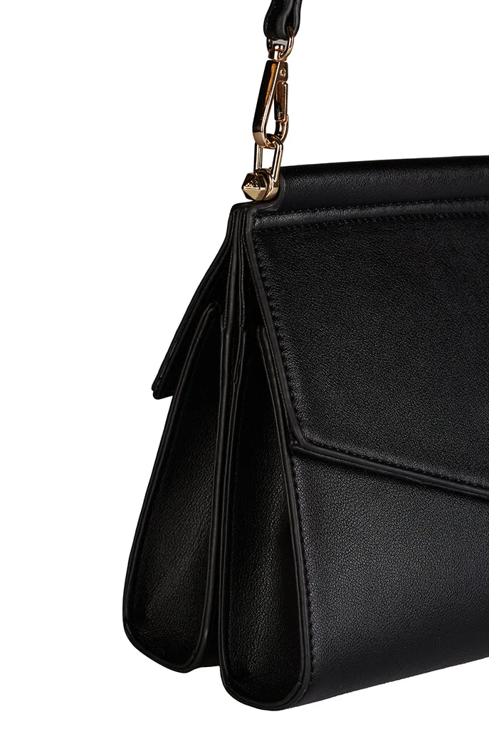 Thea Black Double Flap Crossbody Bag