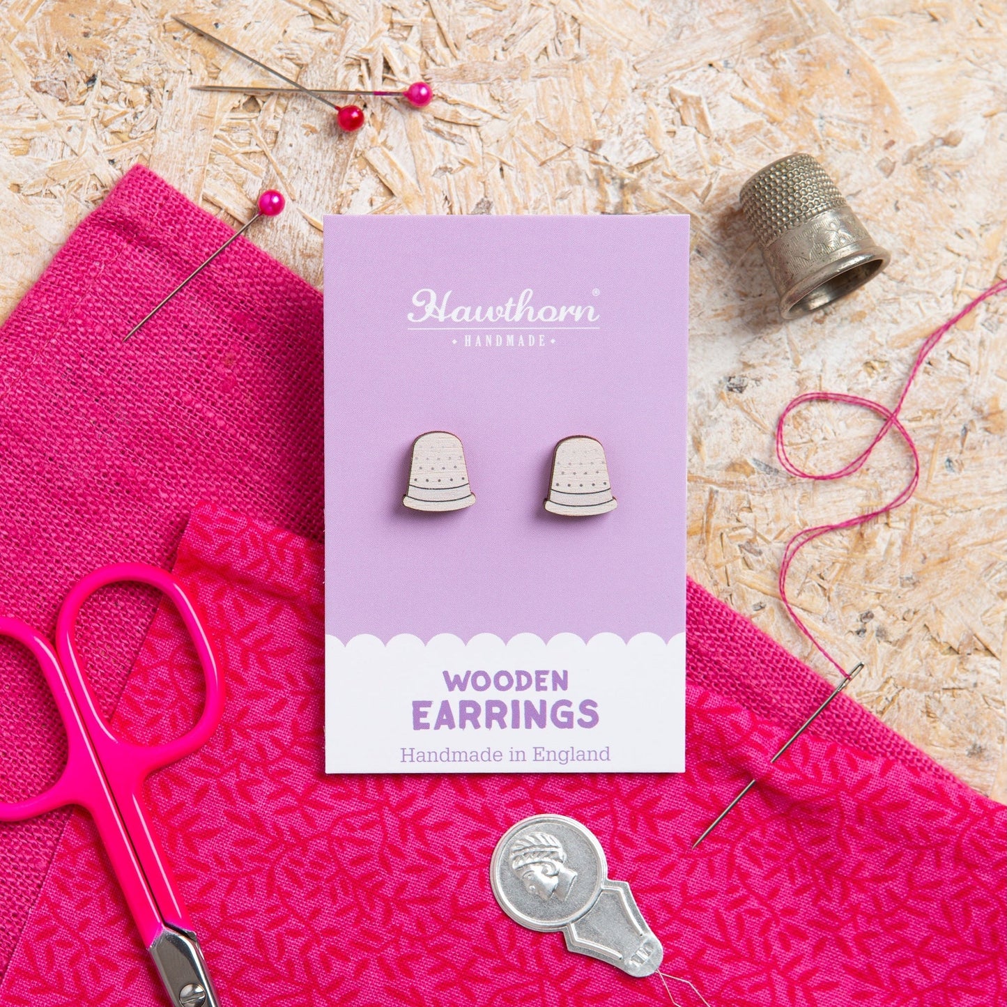 Thimble Wooden Earrings  - Sewing Gift