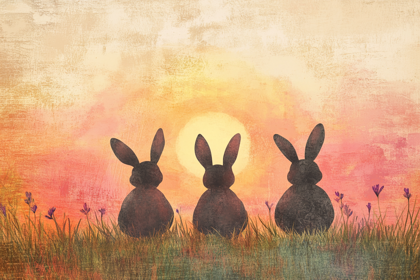 Three Bunnies Sunset Canvas