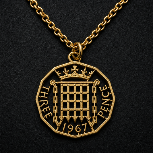 Threepenny (1953-1967) - Port Cullis Design - Cut Out Coin Necklace
