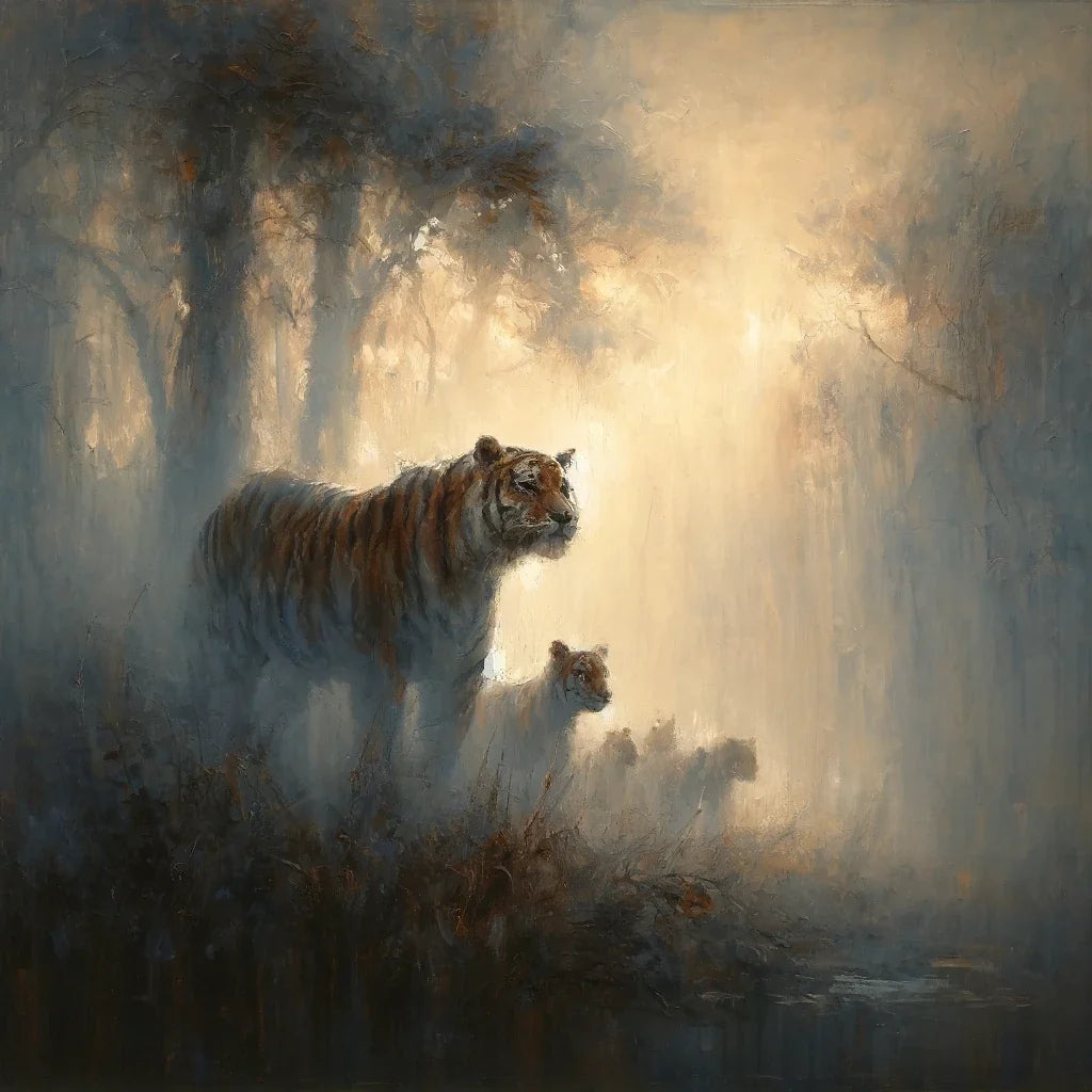 Tigers Family in the Mist Canvas