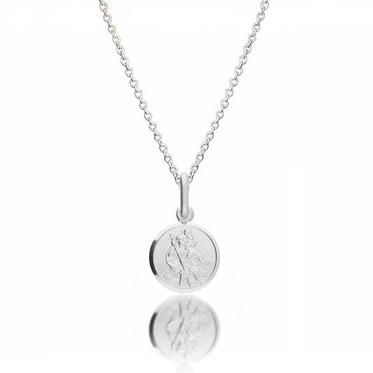Classic Tiny St Christopher Necklace Sterling Silver 10mm