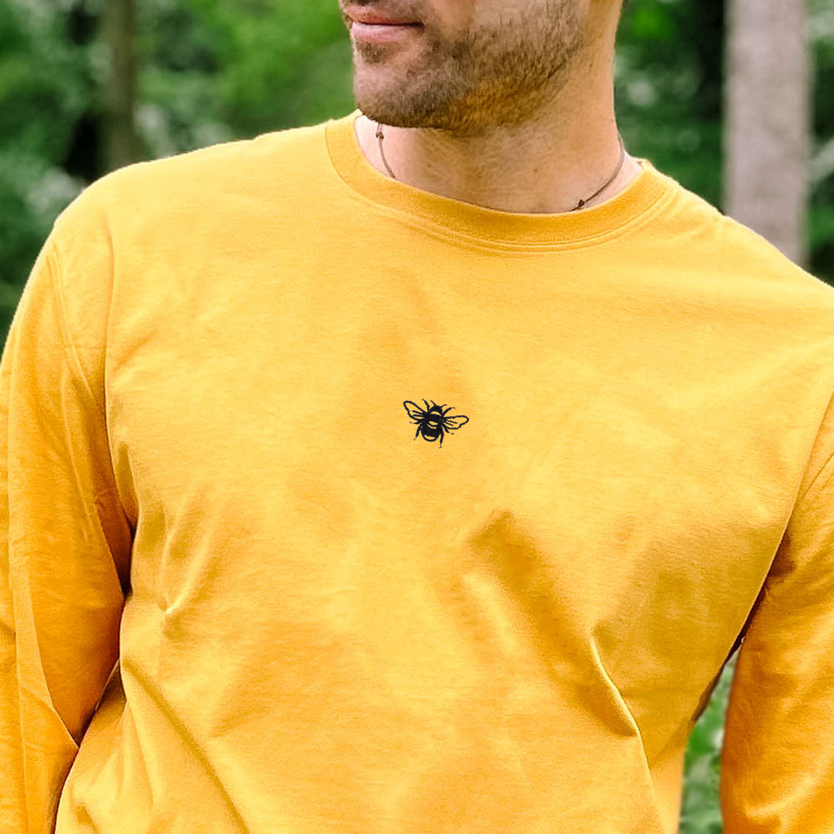 Tiny Embroidered Bumble Bee Long Sleeve T-Shirt (Unisex)