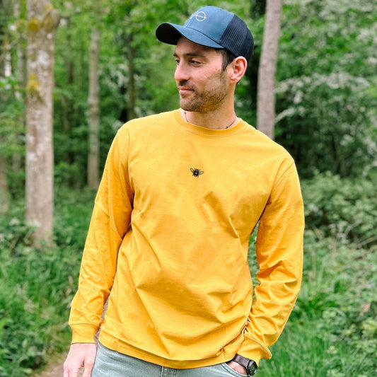 Tiny Embroidered Bumble Bee Long Sleeve T-Shirt (Unisex)