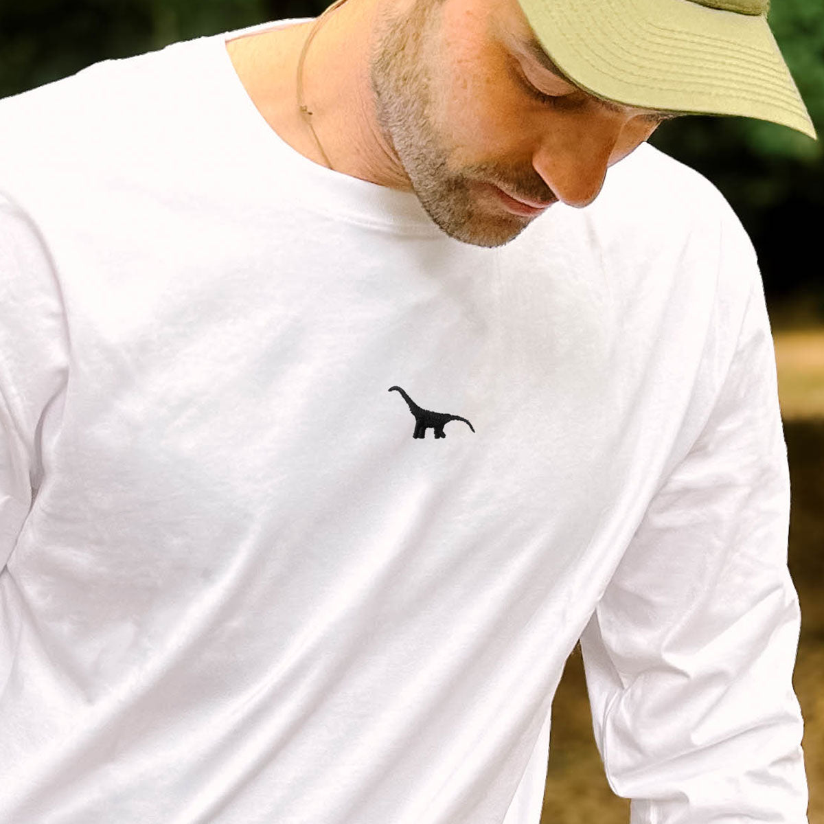 Tiny Embroidered Dino Long Sleeve T-Shirt (Unisex)