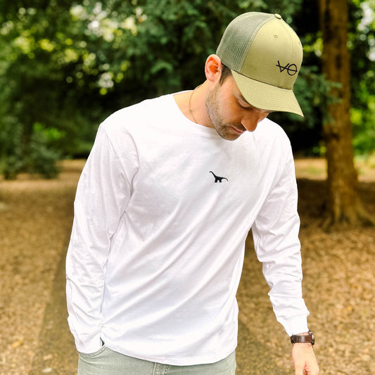 Tiny Embroidered Dino Long Sleeve T-Shirt (Unisex)