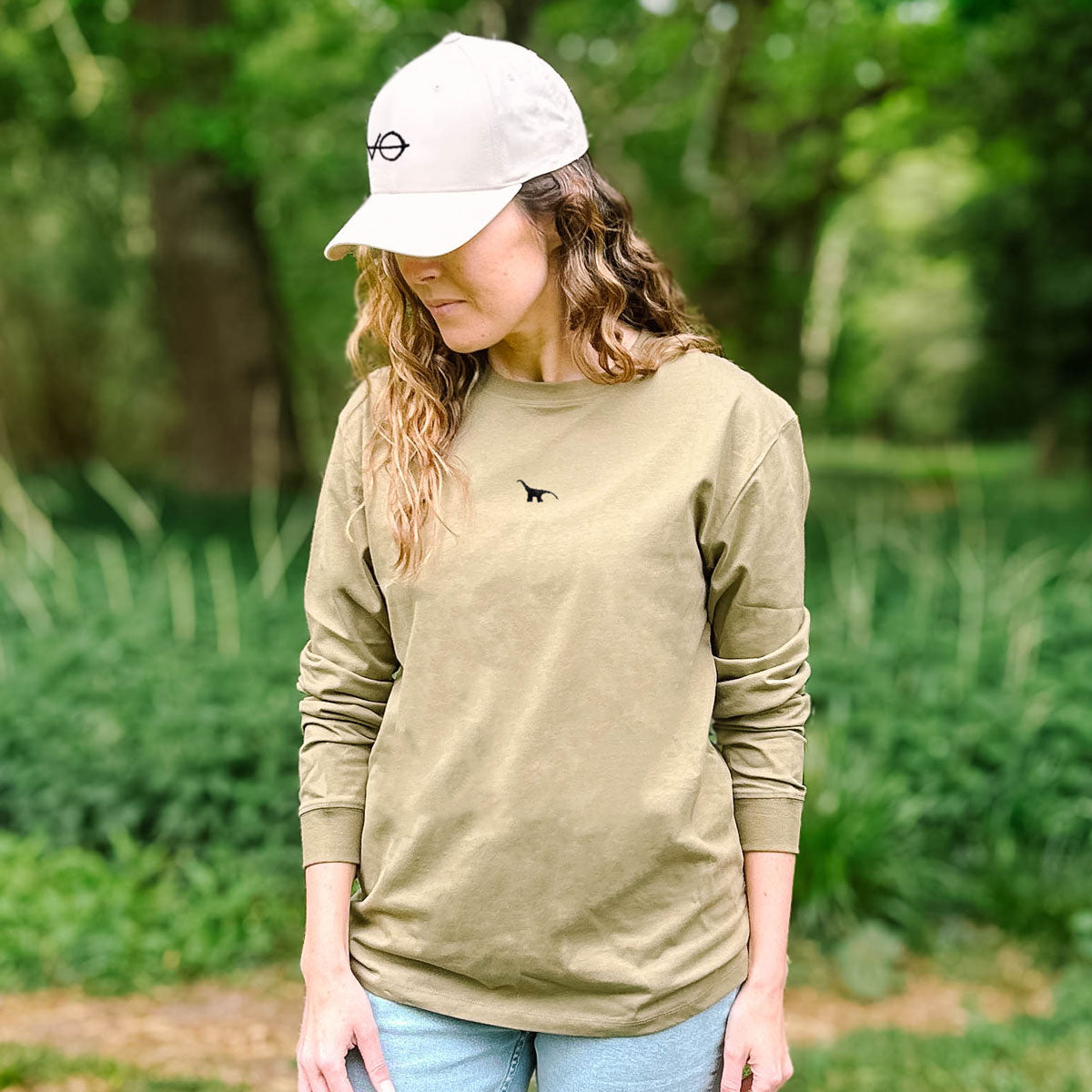 Tiny Embroidered Dino Long Sleeve T-Shirt (Unisex)
