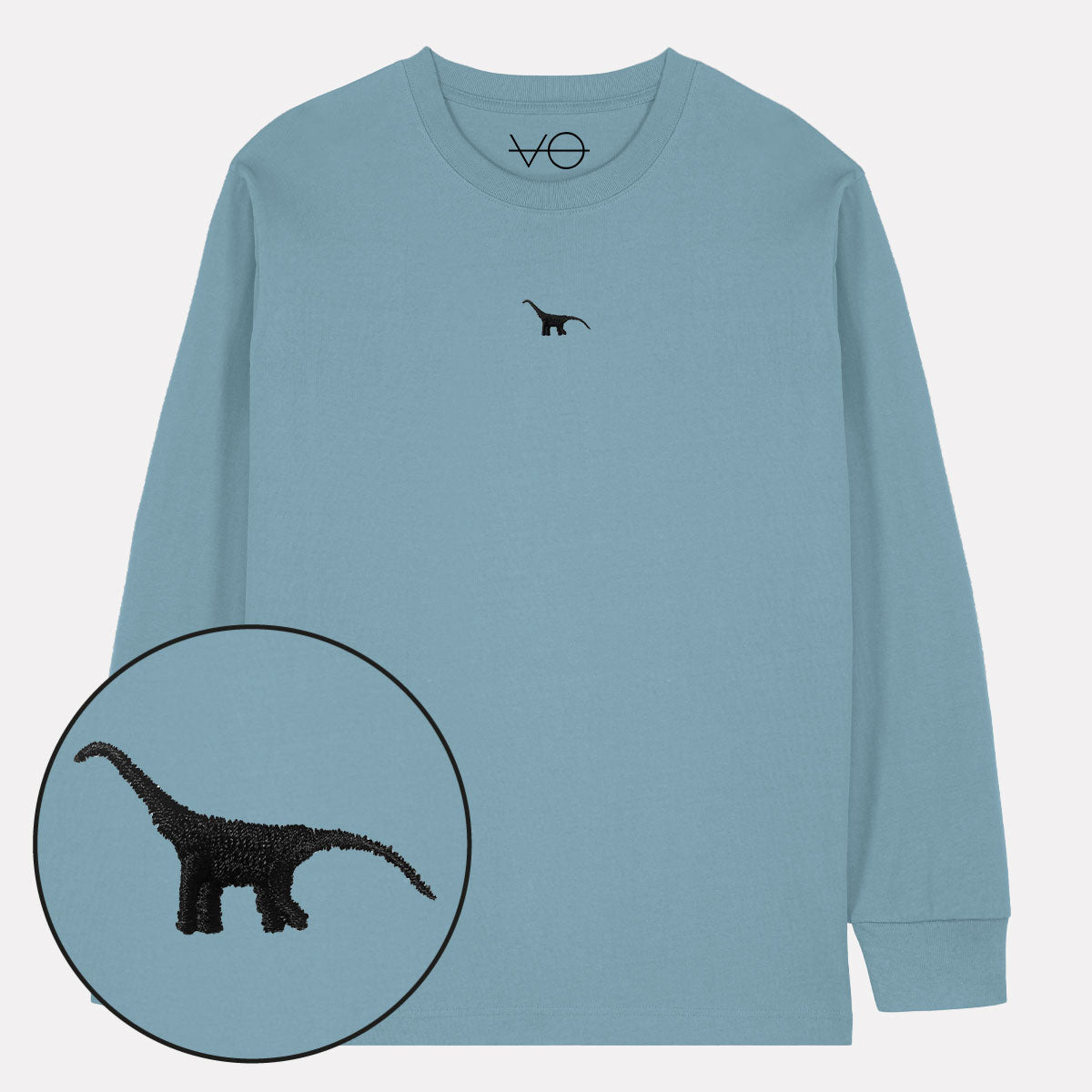 Tiny Embroidered Dino Long Sleeve T-Shirt (Unisex)