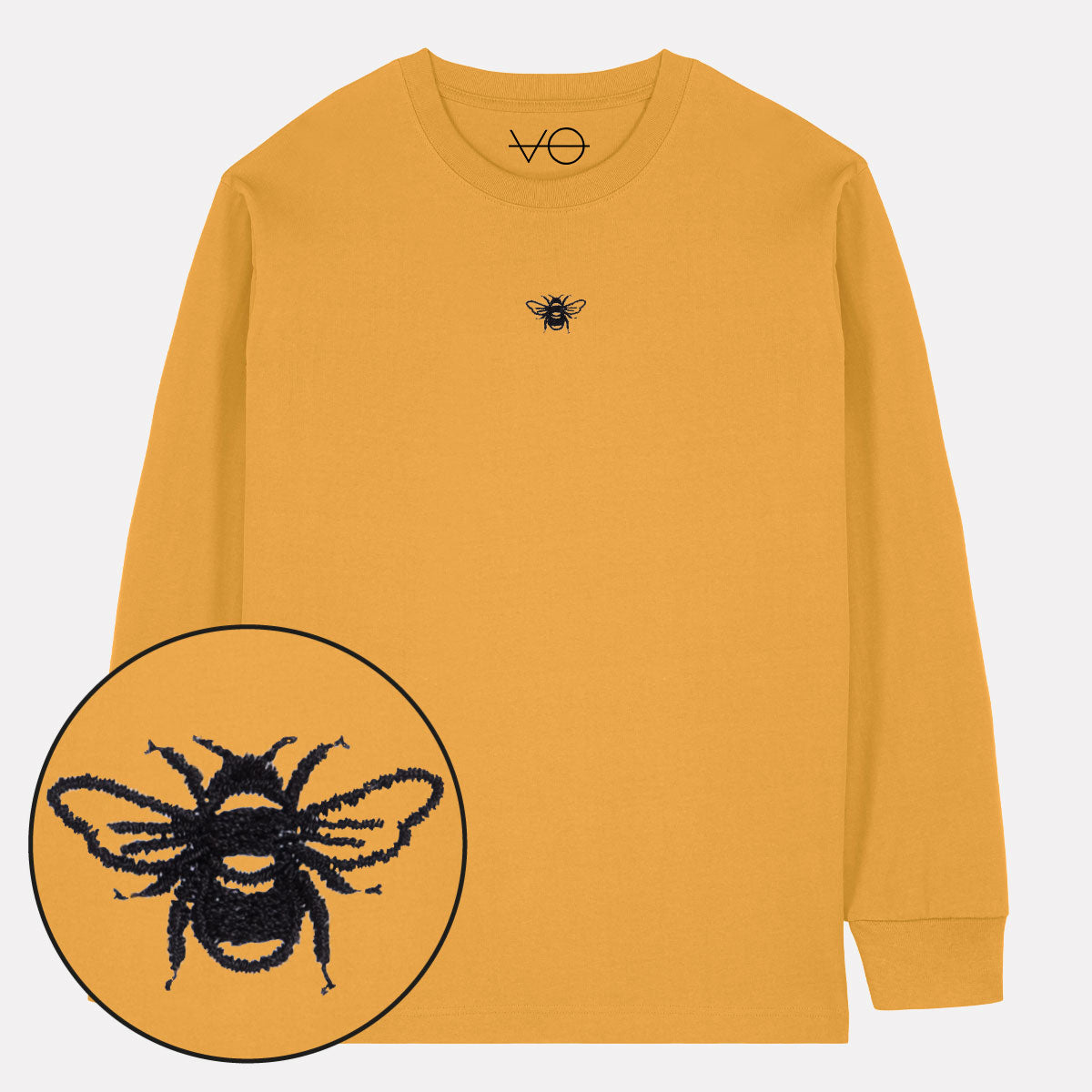 Tiny Embroidered Bumble Bee Long Sleeve T-Shirt (Unisex)