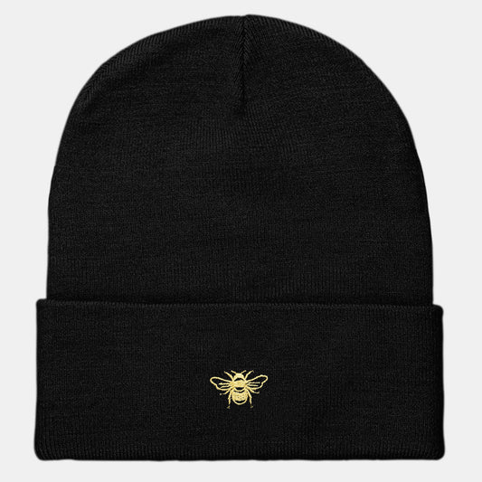 Tiny Embroidered Bumble Bee Vegan Cuffed Beanie