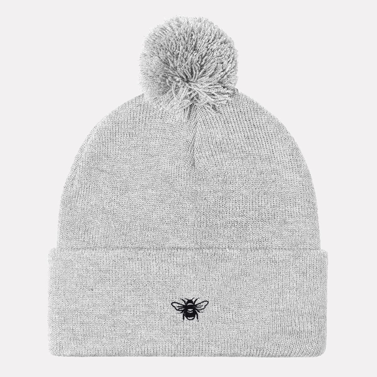Tiny Embroidered Bumble Bee Vegan Pom Pom Beanie