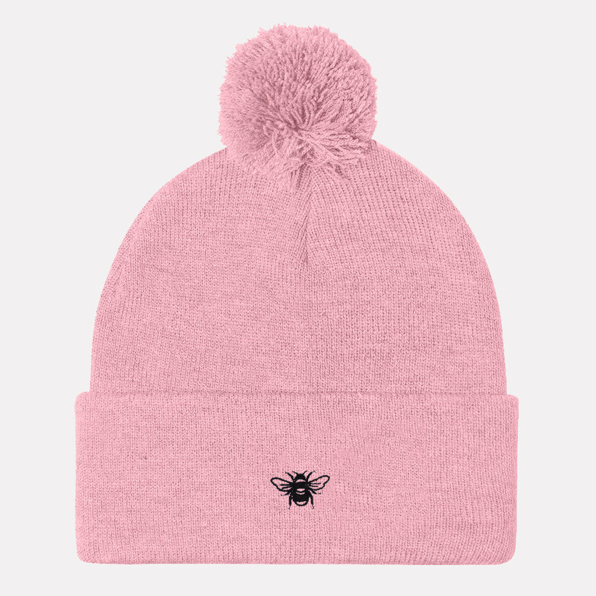 Tiny Embroidered Bumble Bee Vegan Pom Pom Beanie