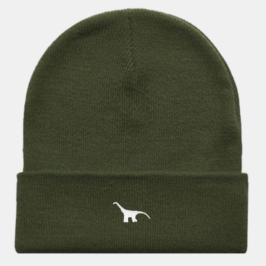 Tiny Embroidered Dino Vegan Cuffed Beanie