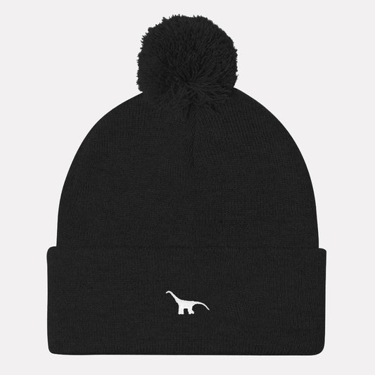 Tiny Embroidered Dino Vegan Pom Pom Beanie