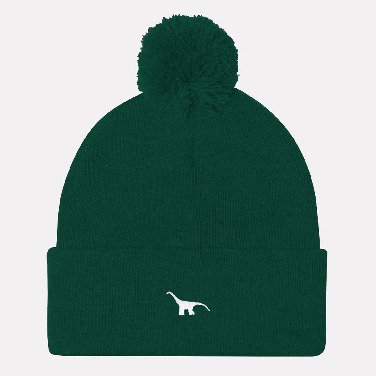 Tiny Embroidered Dino Vegan Pom Pom Beanie