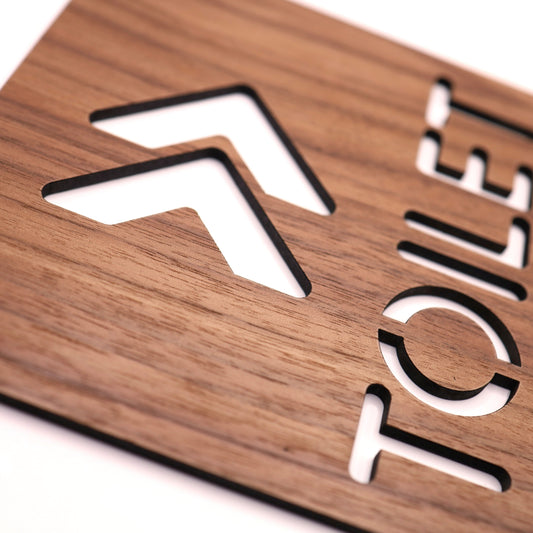 Walnut Minimalist Toilet Sign with Right Arrow