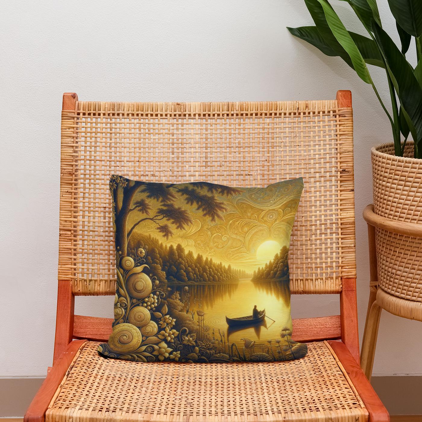 Twilight Serenity Lakeside Cotton Cushion
