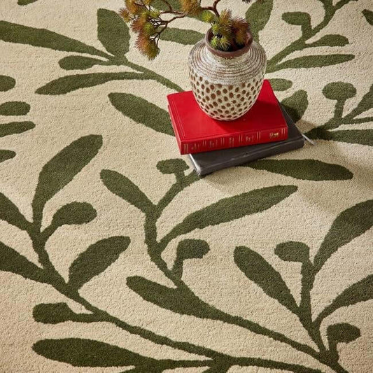 Cream Wool Rug Floral Design