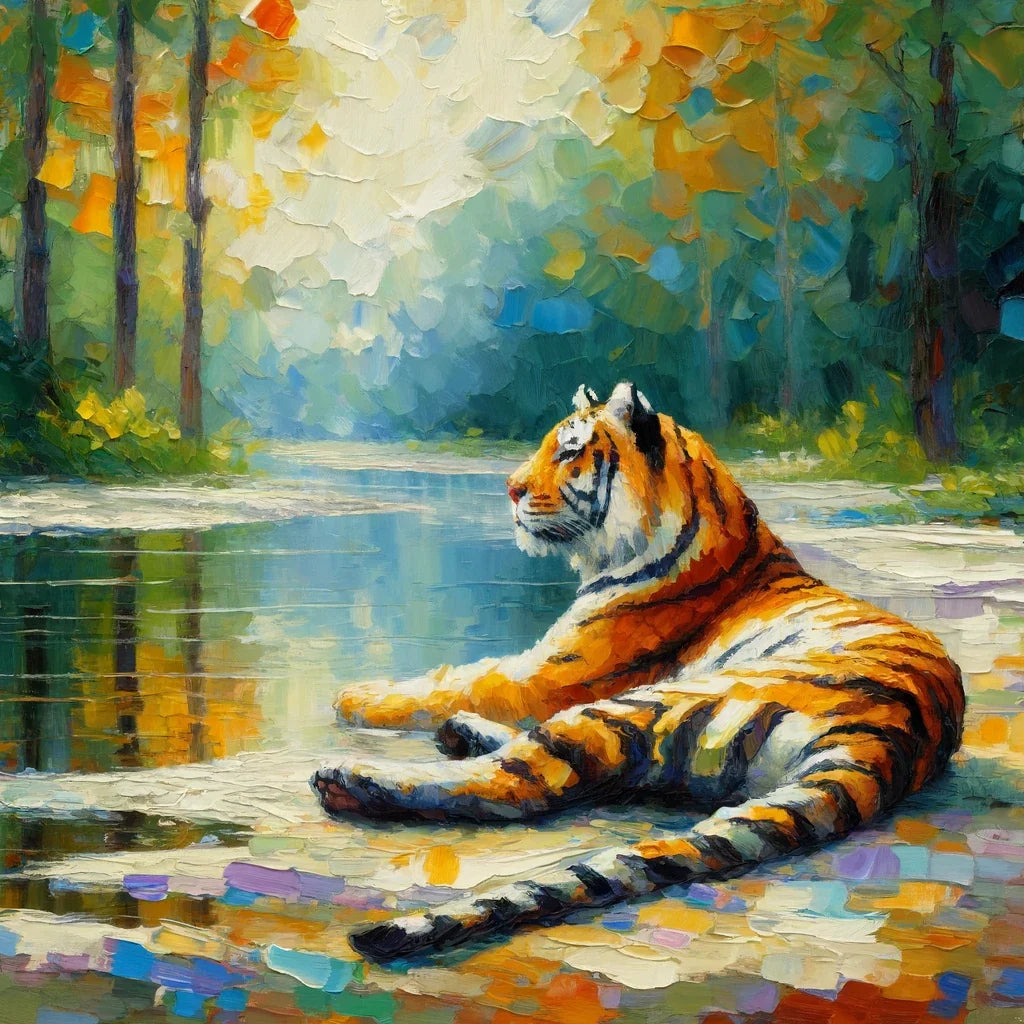 Tranquil Pond Tiger Canvas