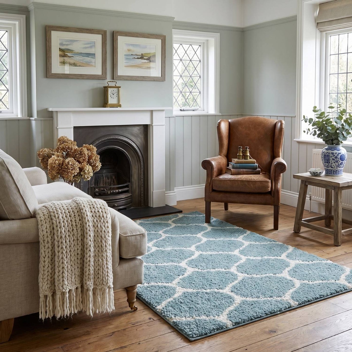 Moroccan Duck Egg Blue Shaggy Rug | 650