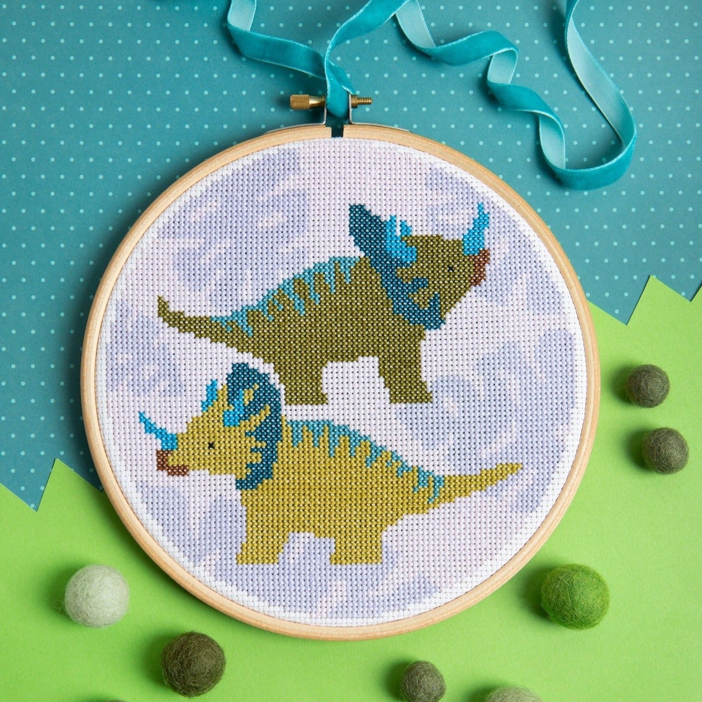 'Triceratops' Dinosaur Cross Stitch Kit for Beginners