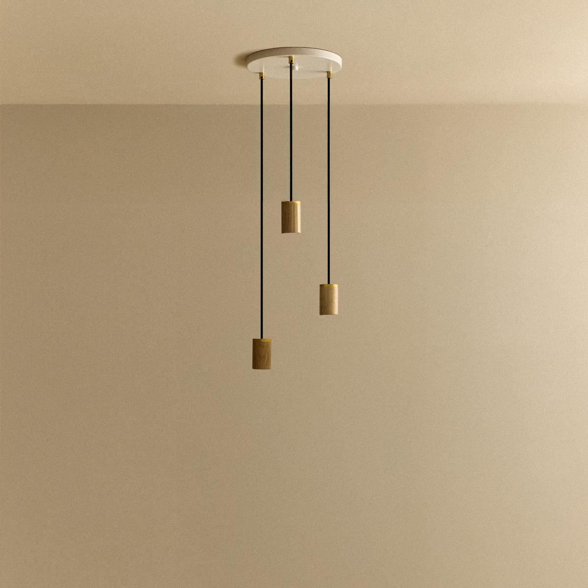 Triple Pendant in Oak - White Canopy