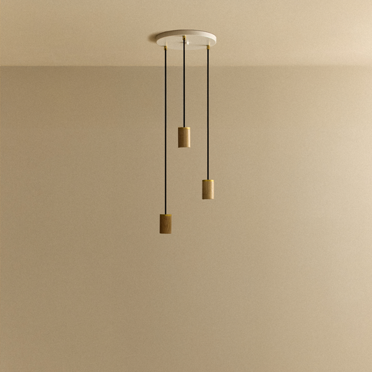 Triple Pendant in Oak - White Canopy