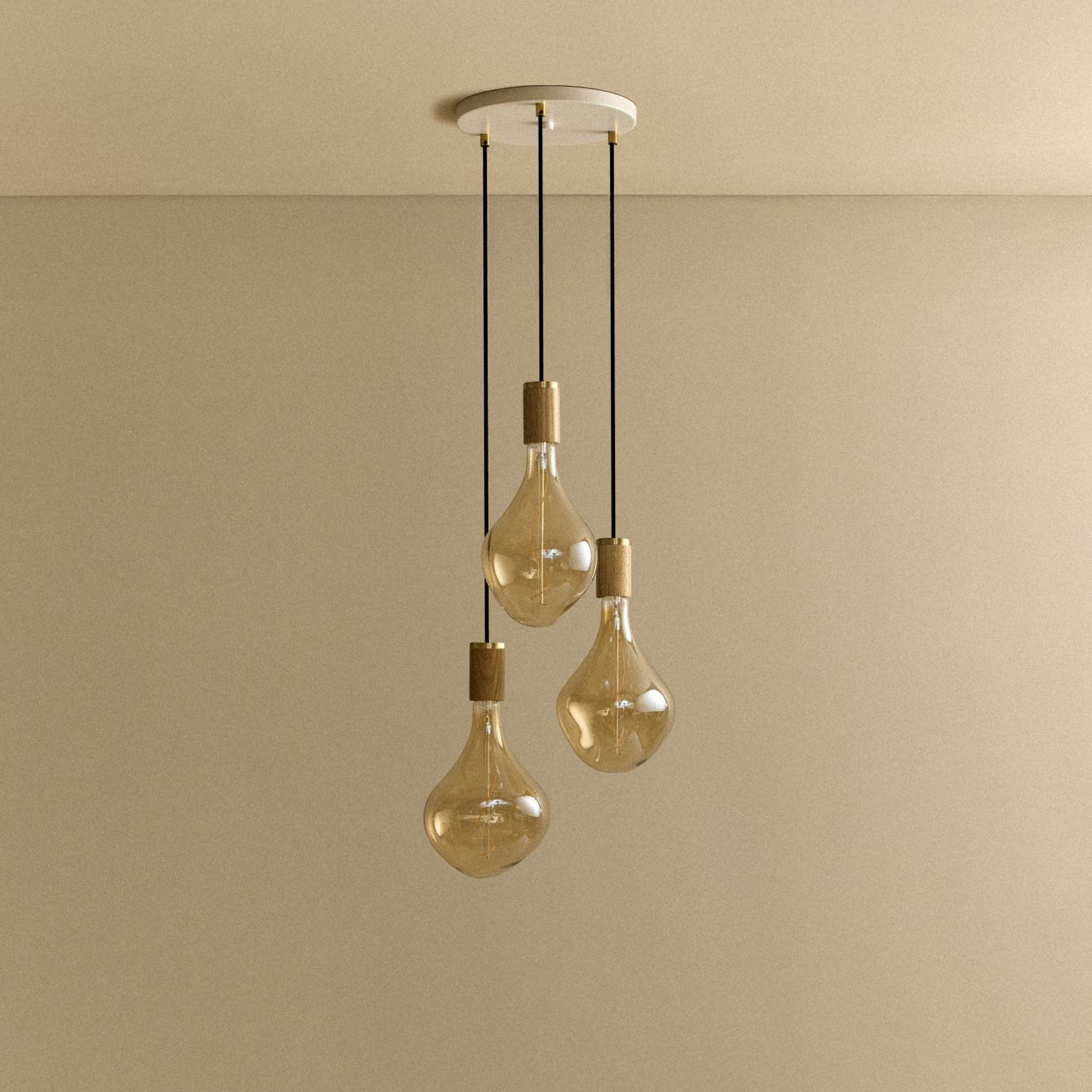 Triple Pendant in Oak + Voronoi II