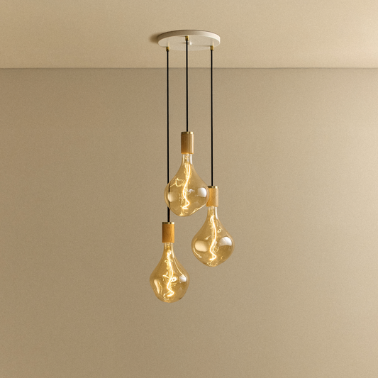 Triple Pendant in Oak + Voronoi II