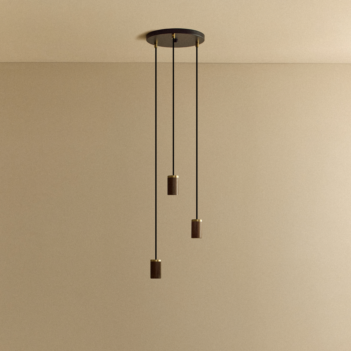 Triple Pendant in Walnut - Black Canopy