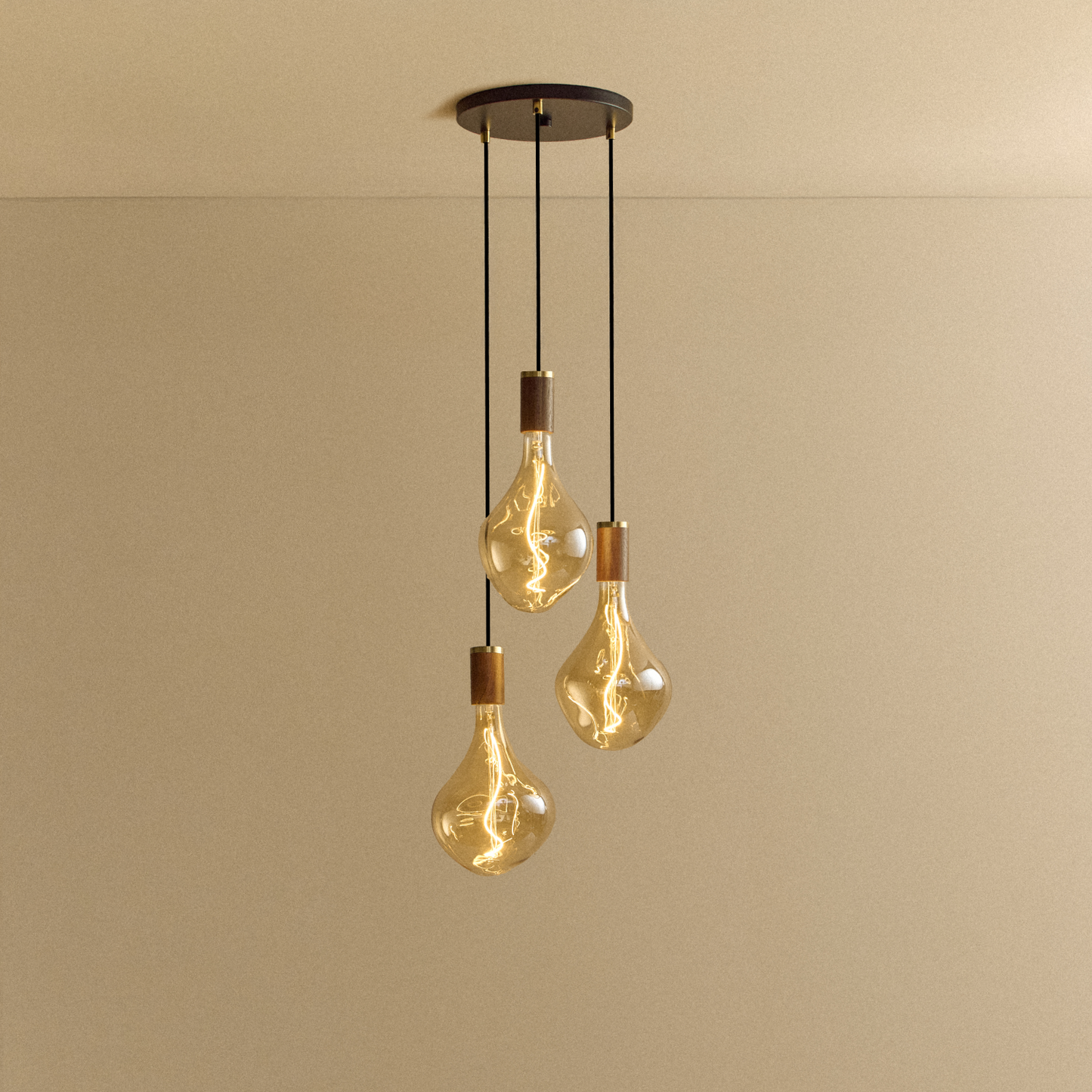 Triple Pendant in Walnut + Voronoi II