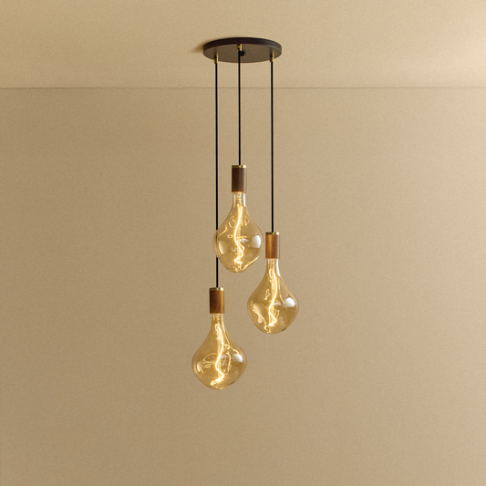 Triple Pendant in Walnut + Voronoi II