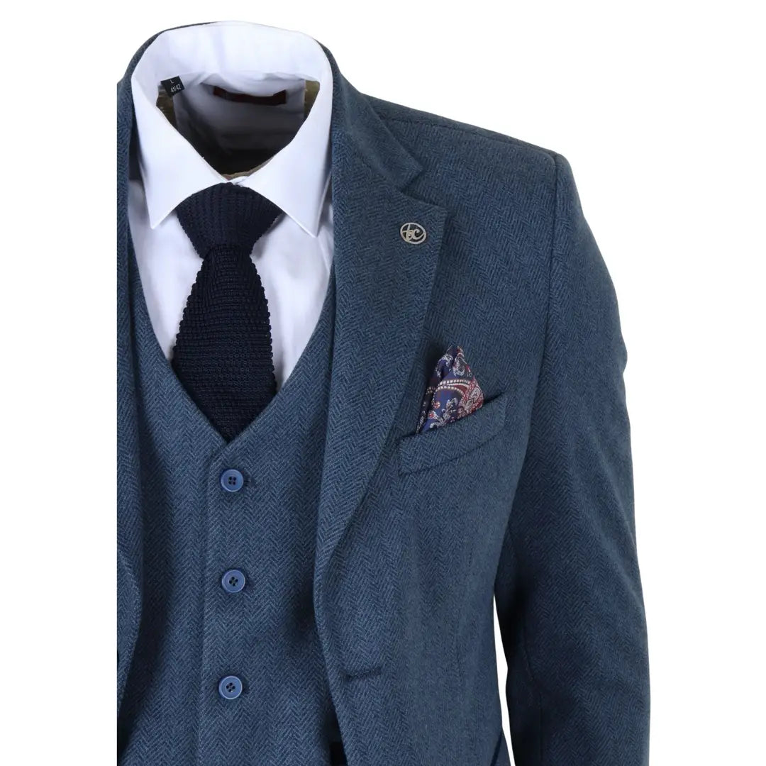 IM40 - Men's Blue 3 Piece Tweed Herringbone Suits
