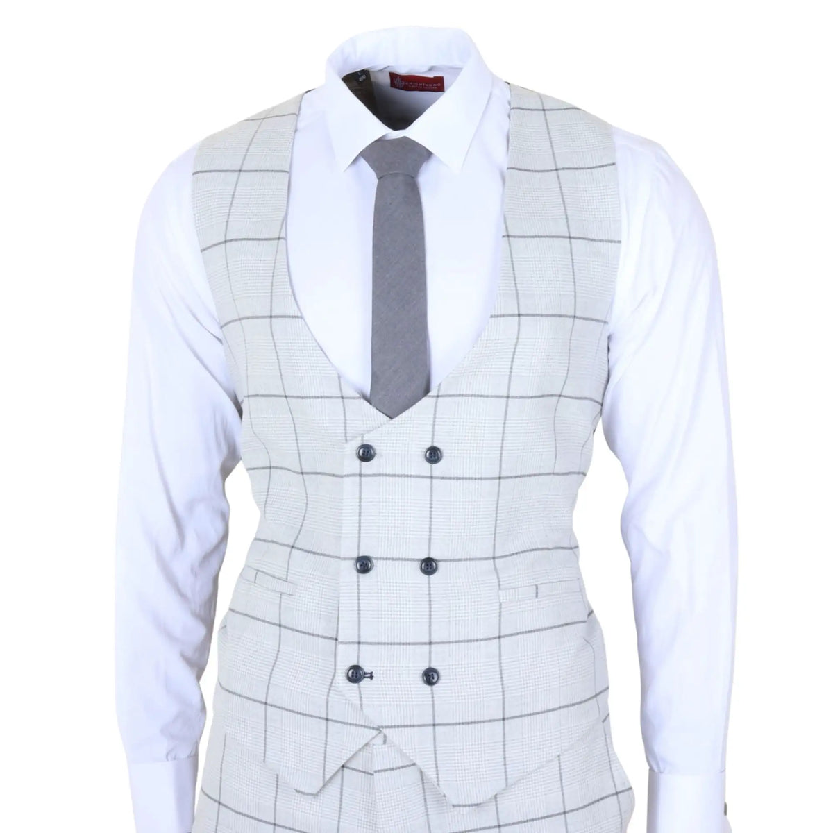 TP-33 - Men's 3 Piece Tailored Fit Grey Plaid Check Suit