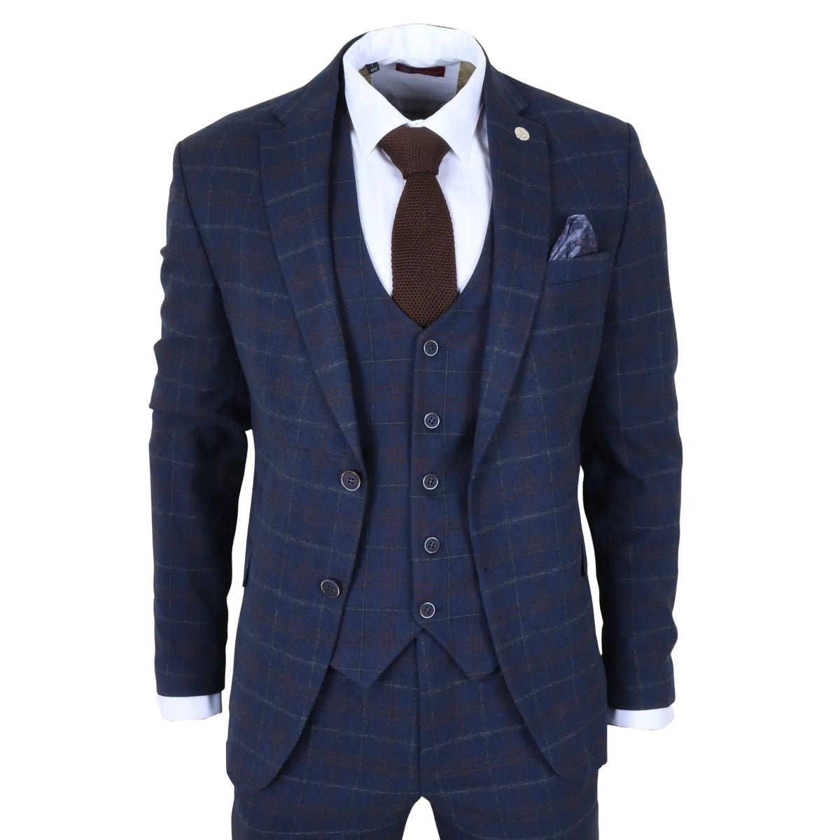 TP-34 - Men's 3 Piece Navy Plaid Check Tailored Fit Suit