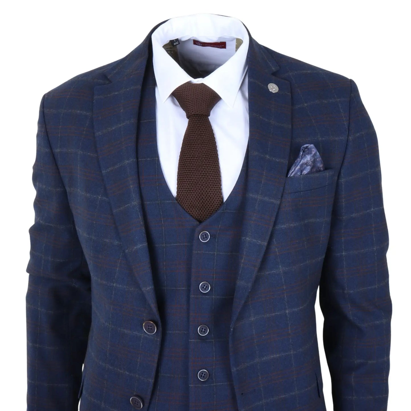 TP-34 - Men's 3 Piece Navy Plaid Check Tailored Fit Suit