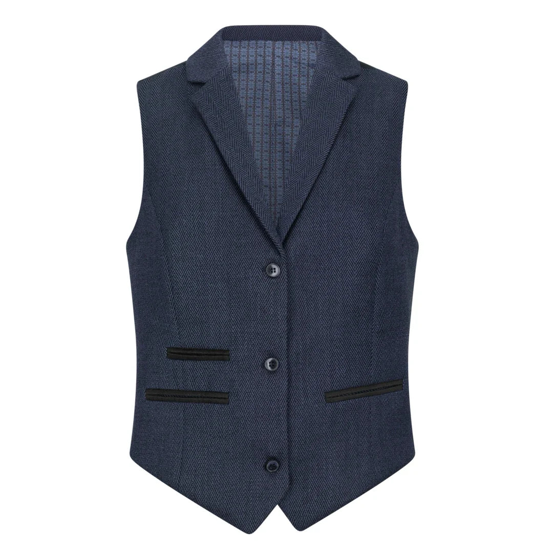 TPW-AK-04 - Women's Navy 3 Piece Herringbone Tweed Suit