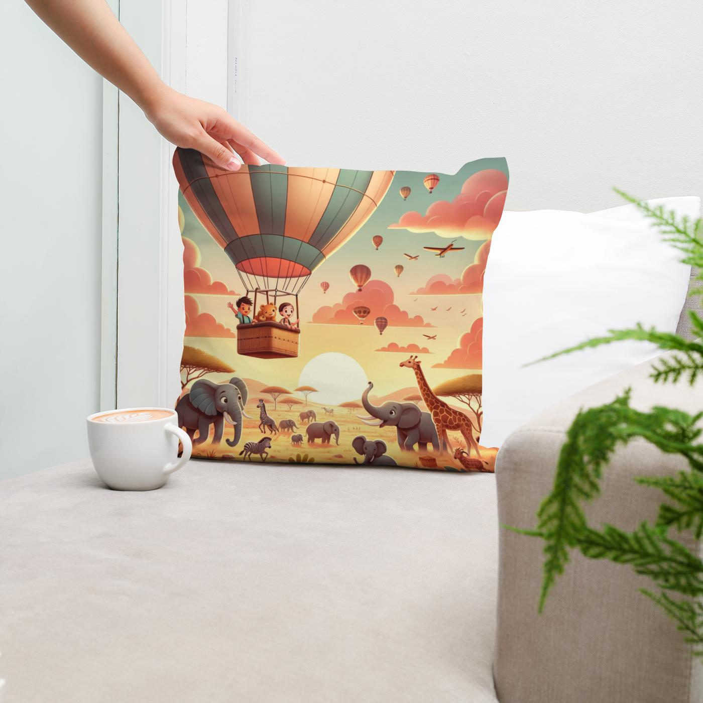Safari Balloon Adventure Cotton Cushion