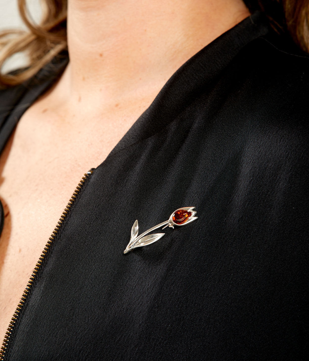Tulip Amber Brooch