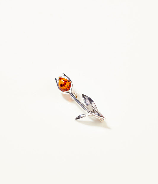 Tulip Amber Brooch