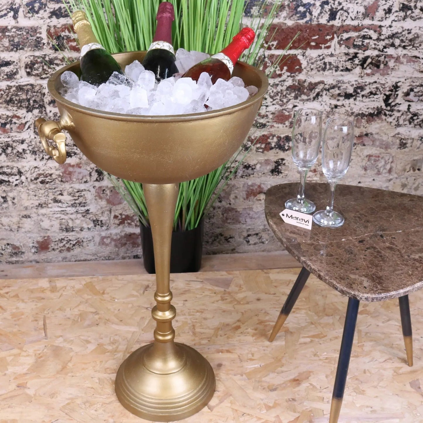 Tumbani Floor Standing Gold Champagne Ice Bucket Tub