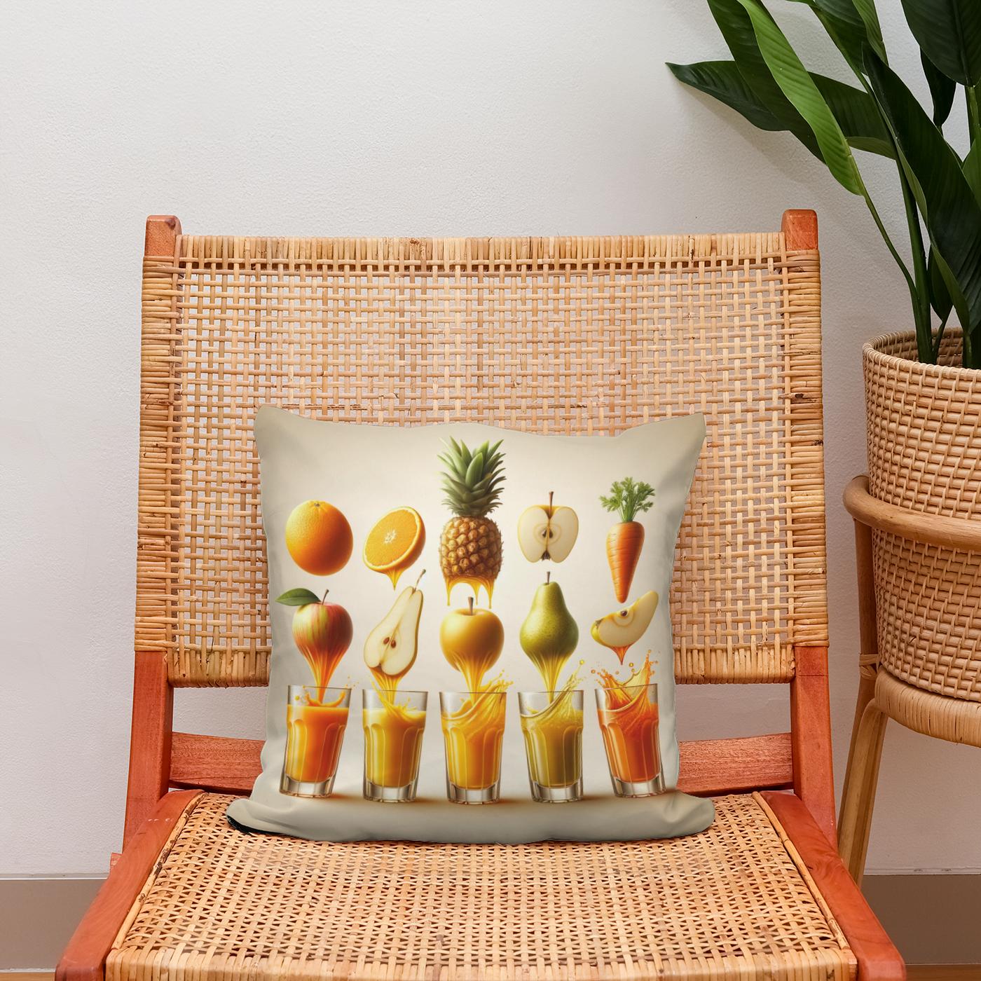 Vibrant Fruit Juice Symphony Cotton Cushion