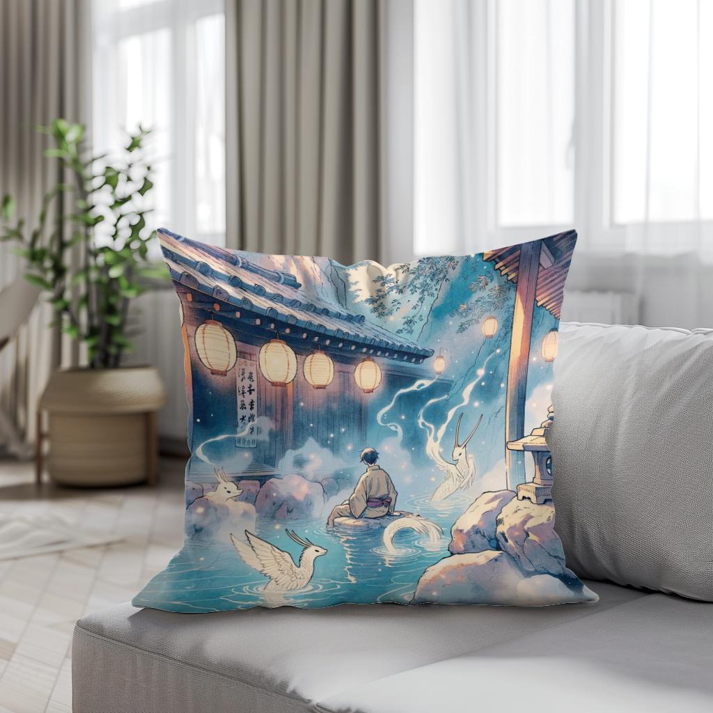 Mystic Onsen Whispers Cotton Cushion