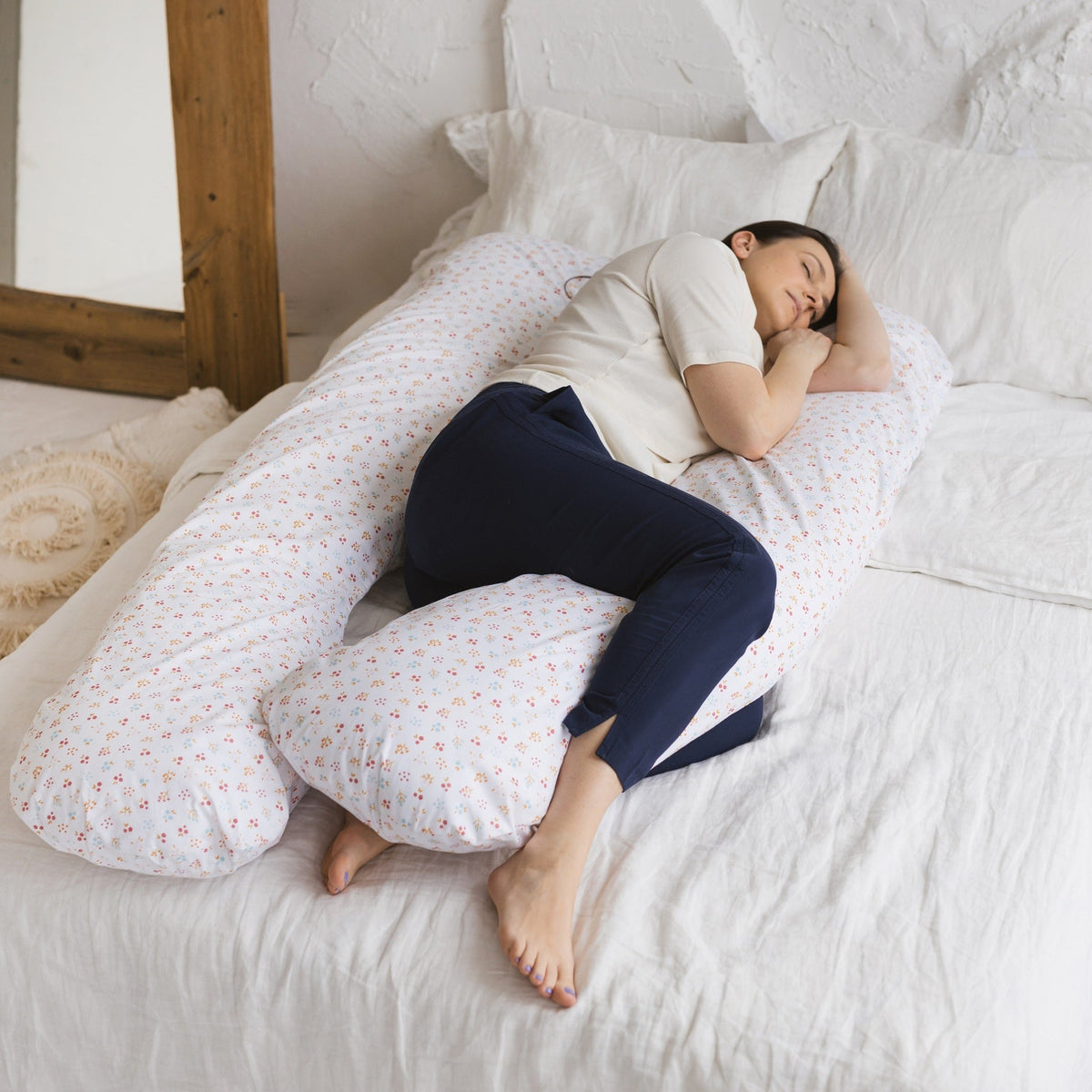 MINICAMP U-Shaped Maternity Pillow with Organic Cover in Milk White | Kapok & Latex Blend or PES Filling