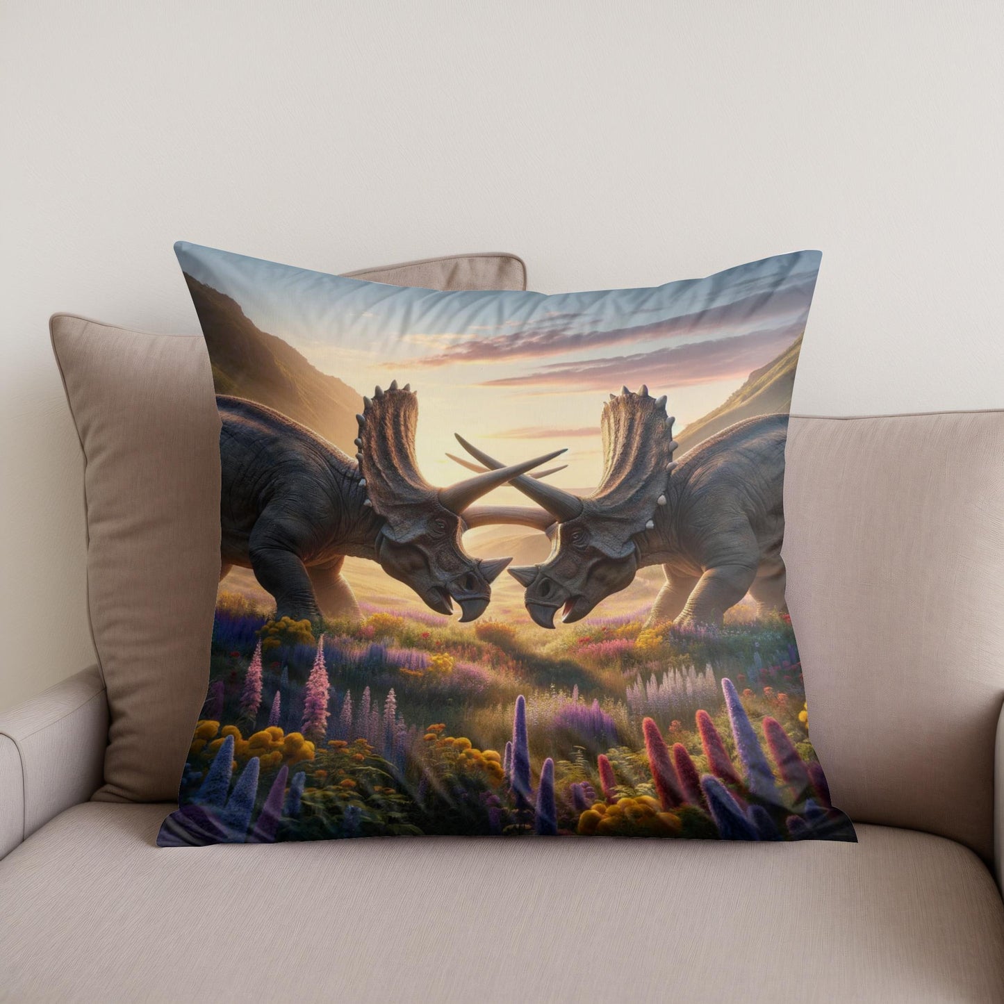 Meadow Duel Triceratops Cotton Cushion