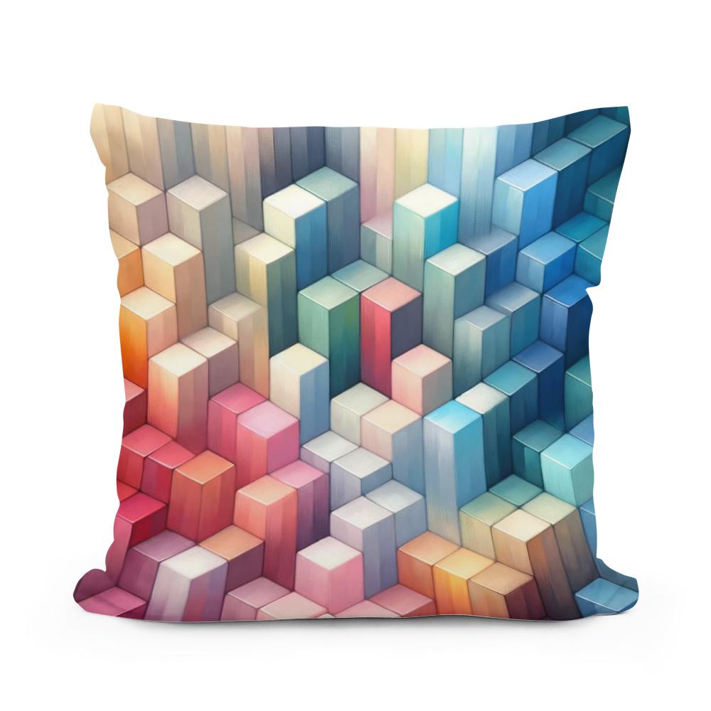 Pastel Serenity Cube Mosaic Cotton Cushion