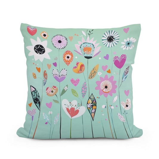 Mint Green Folk Flower Cotton Cushion